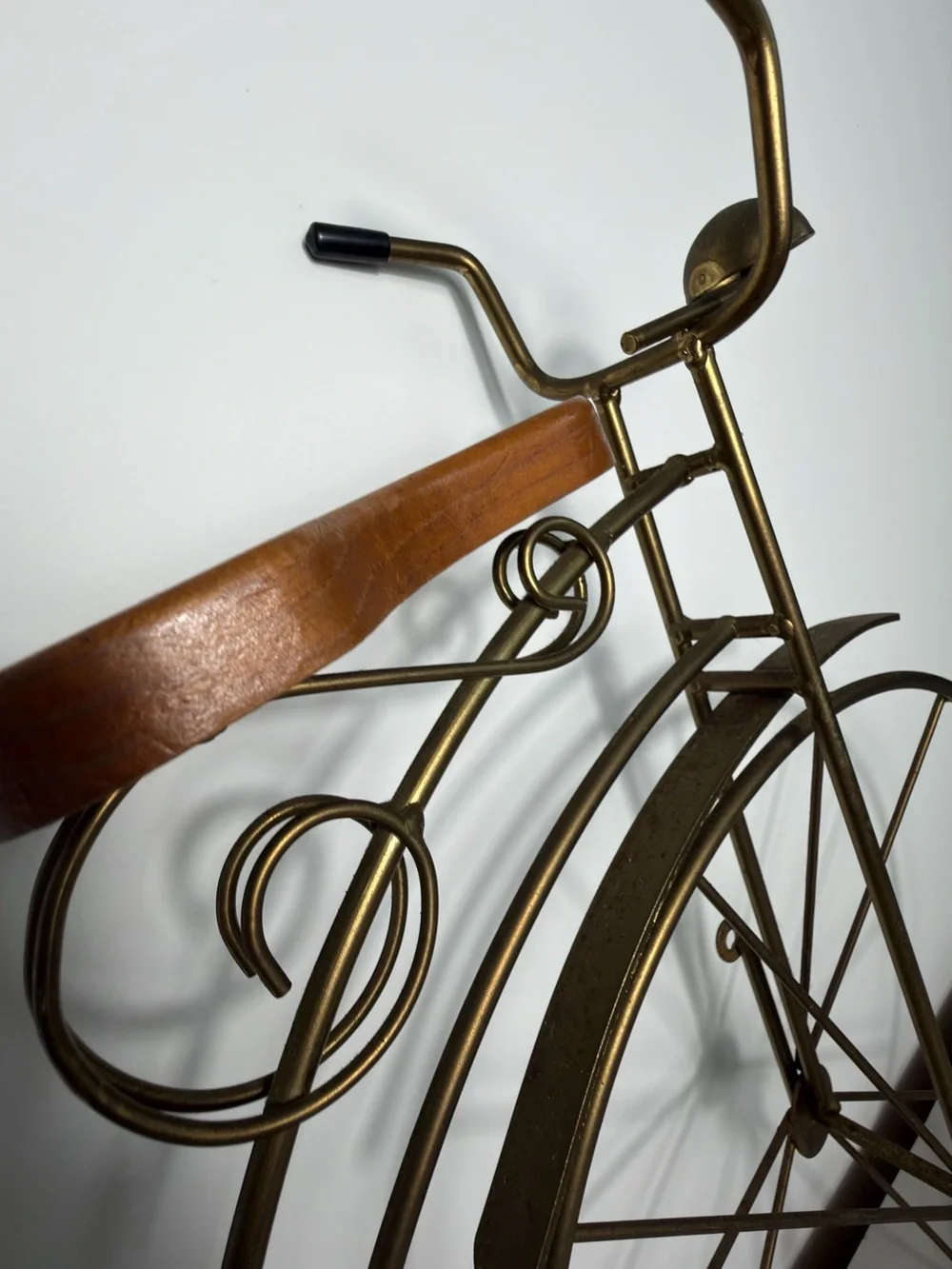 Vintage Penny Farthing High Wheel Bicycle Metal Wall Decor Wood Seat
